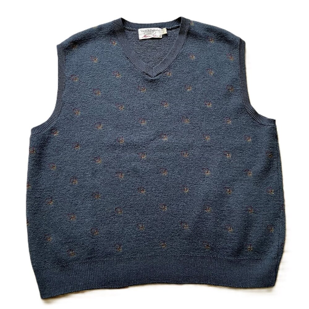 Tricots St Raphael Knit Pullover Sweater Vest Vneck Grey Merino & Silk Men's Lg